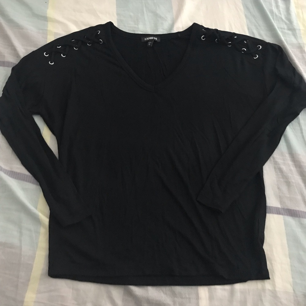 Express black lace v neck long sleeve T-shirt